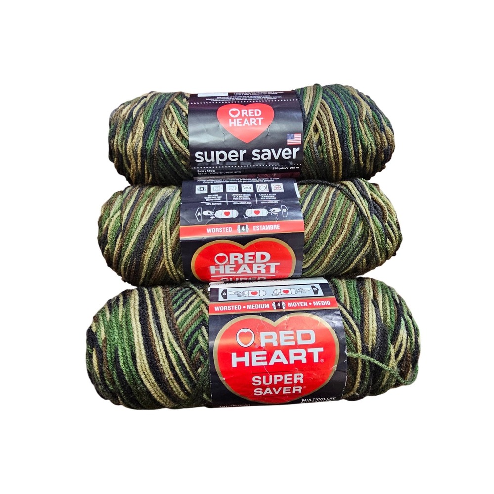 Red Heart Super Saver Yarn Camouflage Green Brown‎ Acrylic Worsted Weight